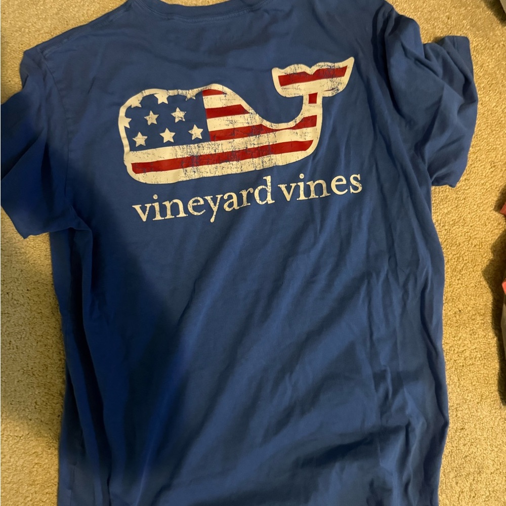 Vineyard Vines Blue Tee with Patriotic Whale